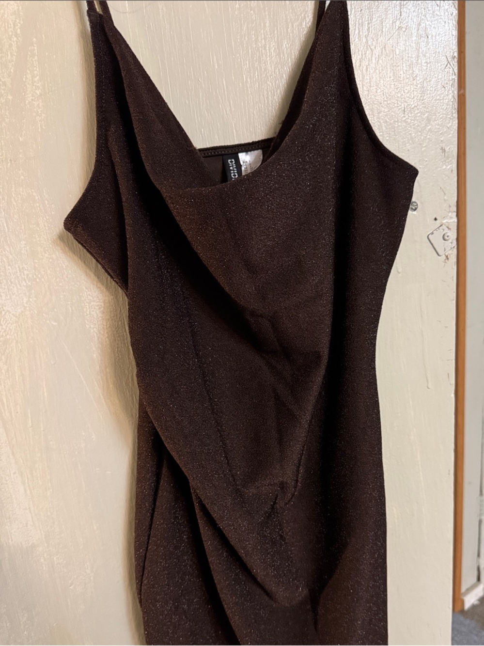 Divided Brown Shimmery Draped Mini Dress